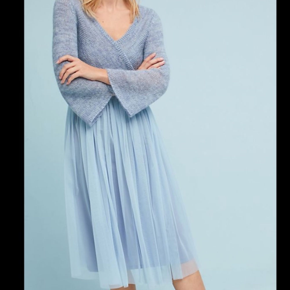 Anthropologie Blue Knit and Tulle Dress